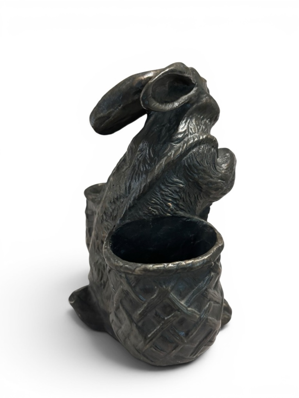 Bunny Rabbit with baskets. Decorative resin dark Bunny Planter 6.5” x 5” - Picture 4 of 11